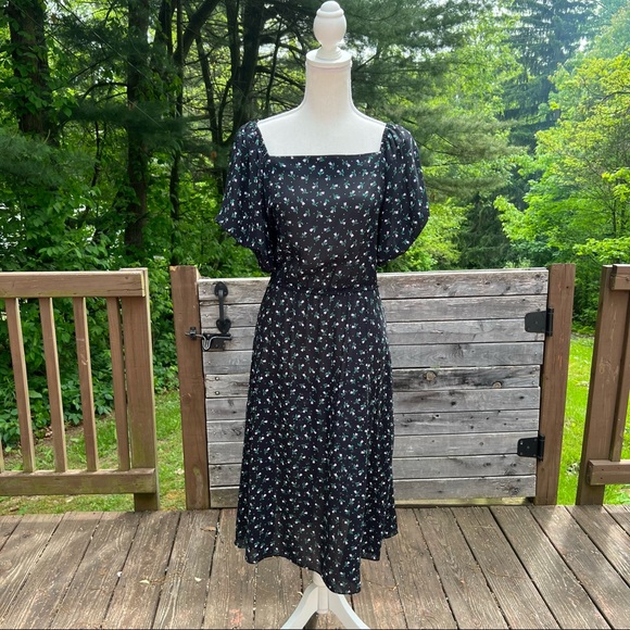 Eljay Dresses & Skirts - Vintage Puffed Sleeves black sheer tulip pattern cottage core dress